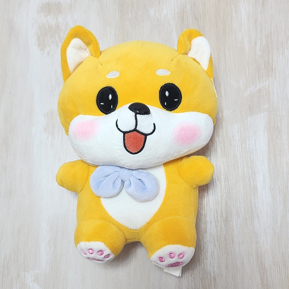 Ideal Toys Direct Shiba Inu Plush Yellow Dog Stuffed Animal Blue Bow Tie 10 inch